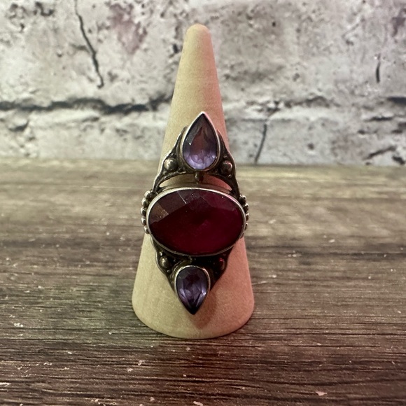 Vintage Sterling silver pink & purple gem stone ring size 7 from India - Picture 6 of 13